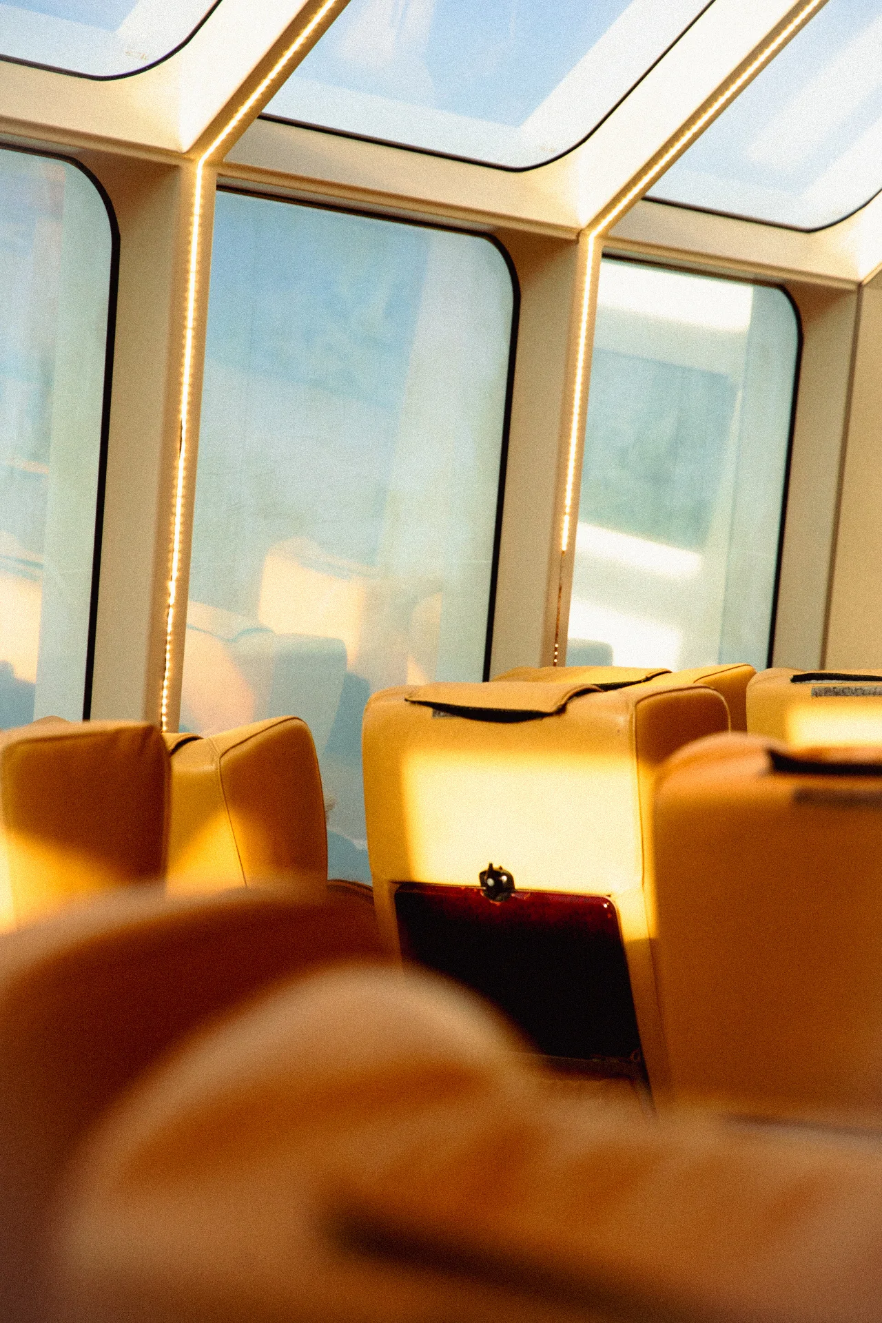 Amber transit seats in sunlight